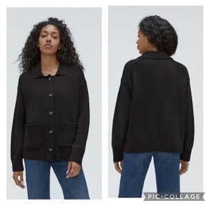 Everlane Organic Cotton Chore Jacket Long Cardigan Sweater Black M